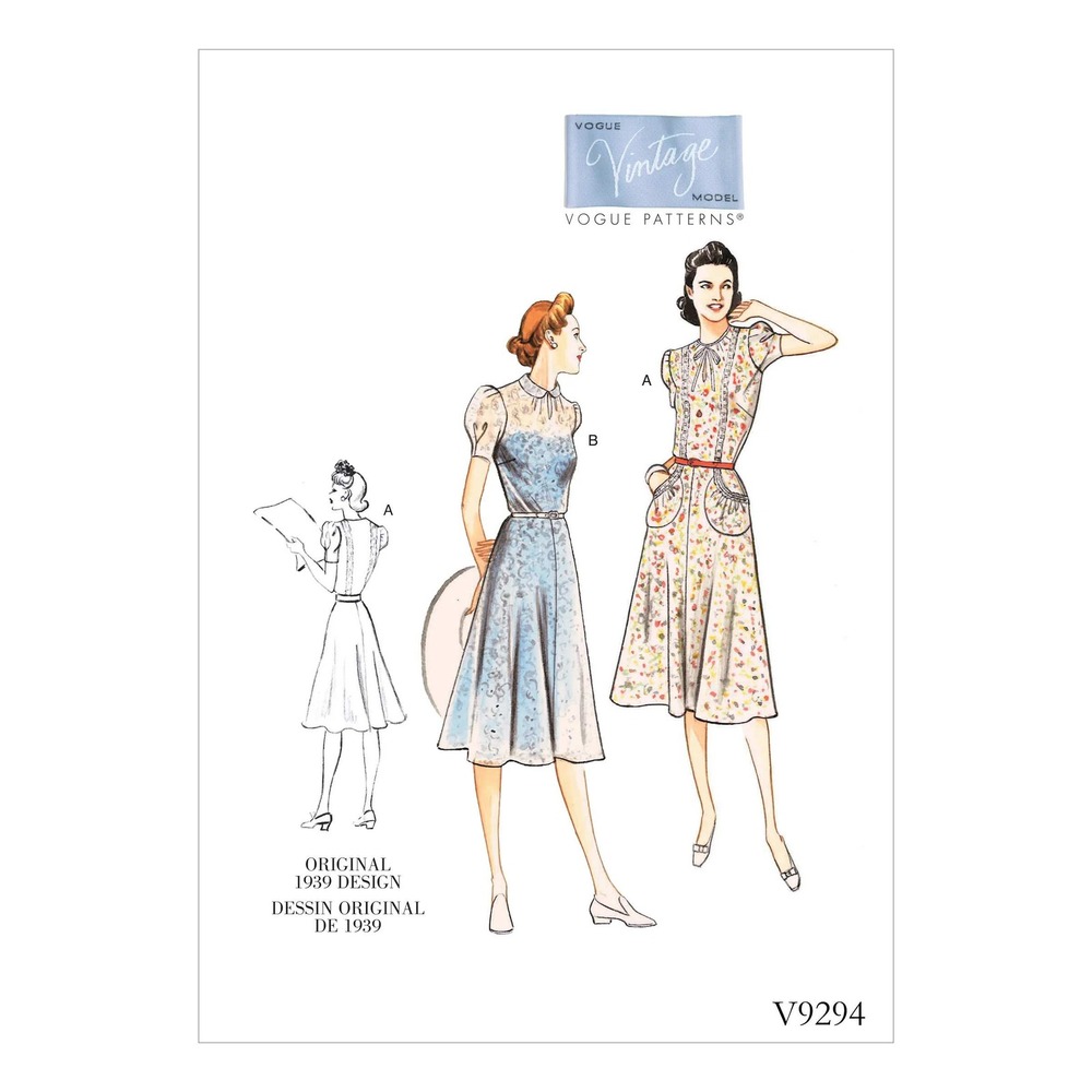 Vogue V9294 Sewing Pattern‎ Women Size 14-22 1939 Vintage Dress Design Uncut FF